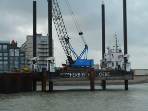 Construction of a storm barrier on river Yser